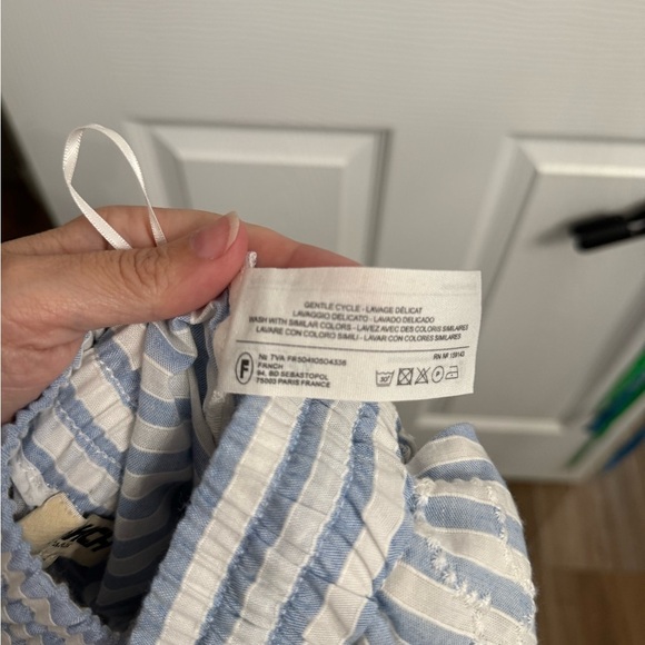 Frnch NWT Blue And White Striped Drawstring Wide Leg Pants Embroidered Small - Picture 7 of 12